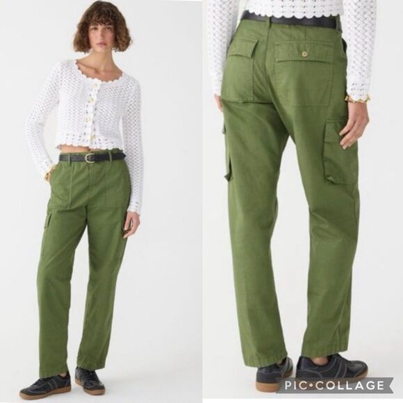 J. Crew Relaxed Fit Tapered Cargo Pants Women’s 26 Army Green Utility Cotton - Picture 1 of 8